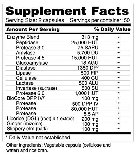 Wellness Resources Digestive Helper with BioCore DPP IV Multi Digestive Enzyme Supplement for Gluten Digestion and Breakdown of Fats, Casein, Proteins Capsules 100