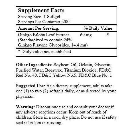 Nu-Health Ginkgo Biloba 60mg Softgels, 2 Bottles