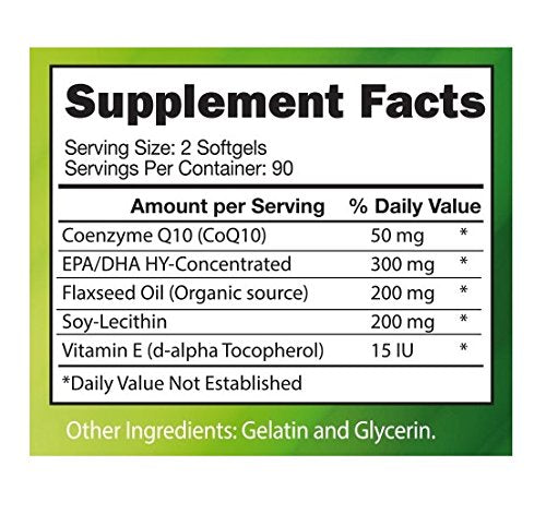 VitaVita Extra Strength CoQ10 Complex with EPA/DHA, Lecithin, Flaxseed & Vitamin E Softgels, 180