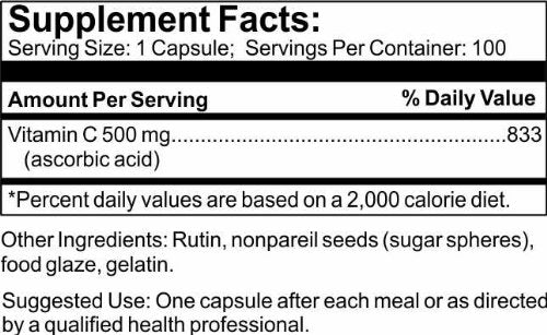 Time Laboratories Vitamin C Time Released with Rutin 500 mg Capsules, 100 Count