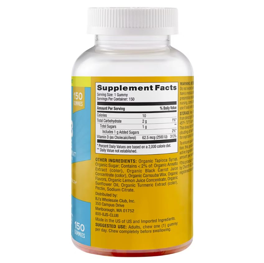 Berkley Jensen Vitamin D3 2,500IU Gummies, 150 Count