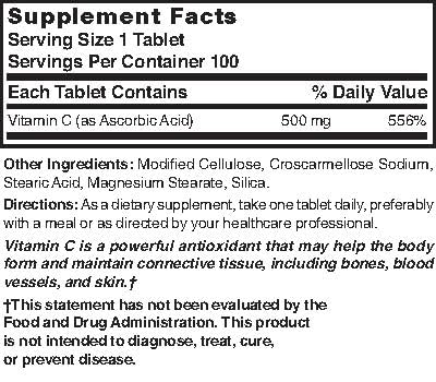 Nature's Blend Vitamin C 500 mg Tablet, 100 Tablets