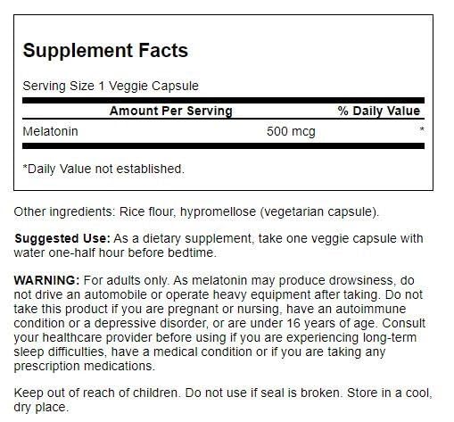 Swanson Melatonin 500 mcg 60 Capsules