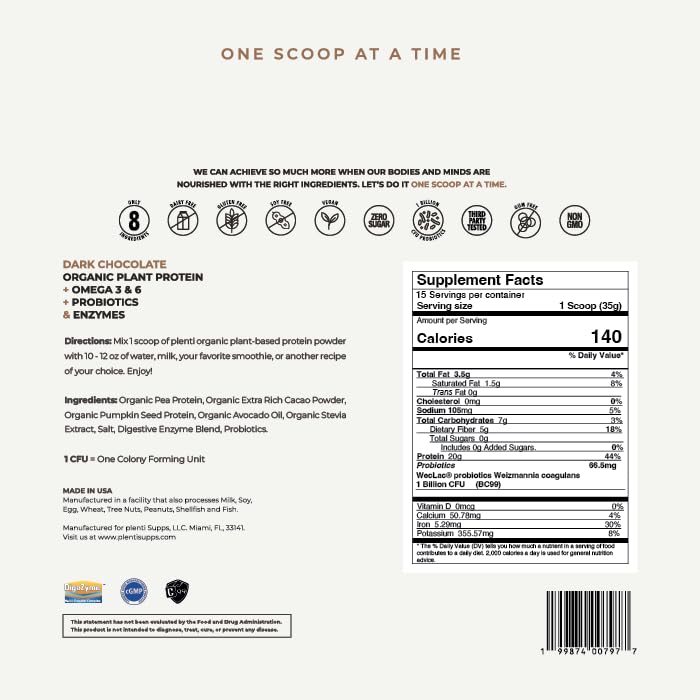 plenti Organic Plant-Based Protein Powder 18.5