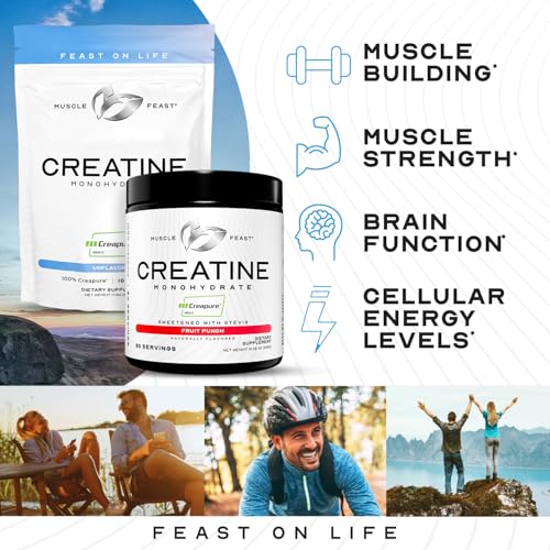 Muscle Feast Whey Protein Isolate Powder (Unflavored, 2lb) + Creatine Powder (Unflavored, 300g) Bundle