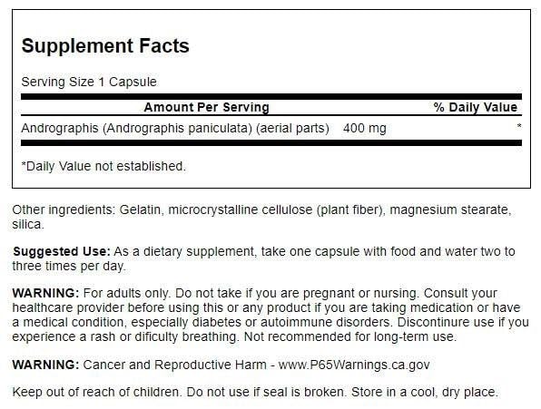 Swanson Full Spectrum Andrographis Paniculata 400 Milligrams 60 Capsules