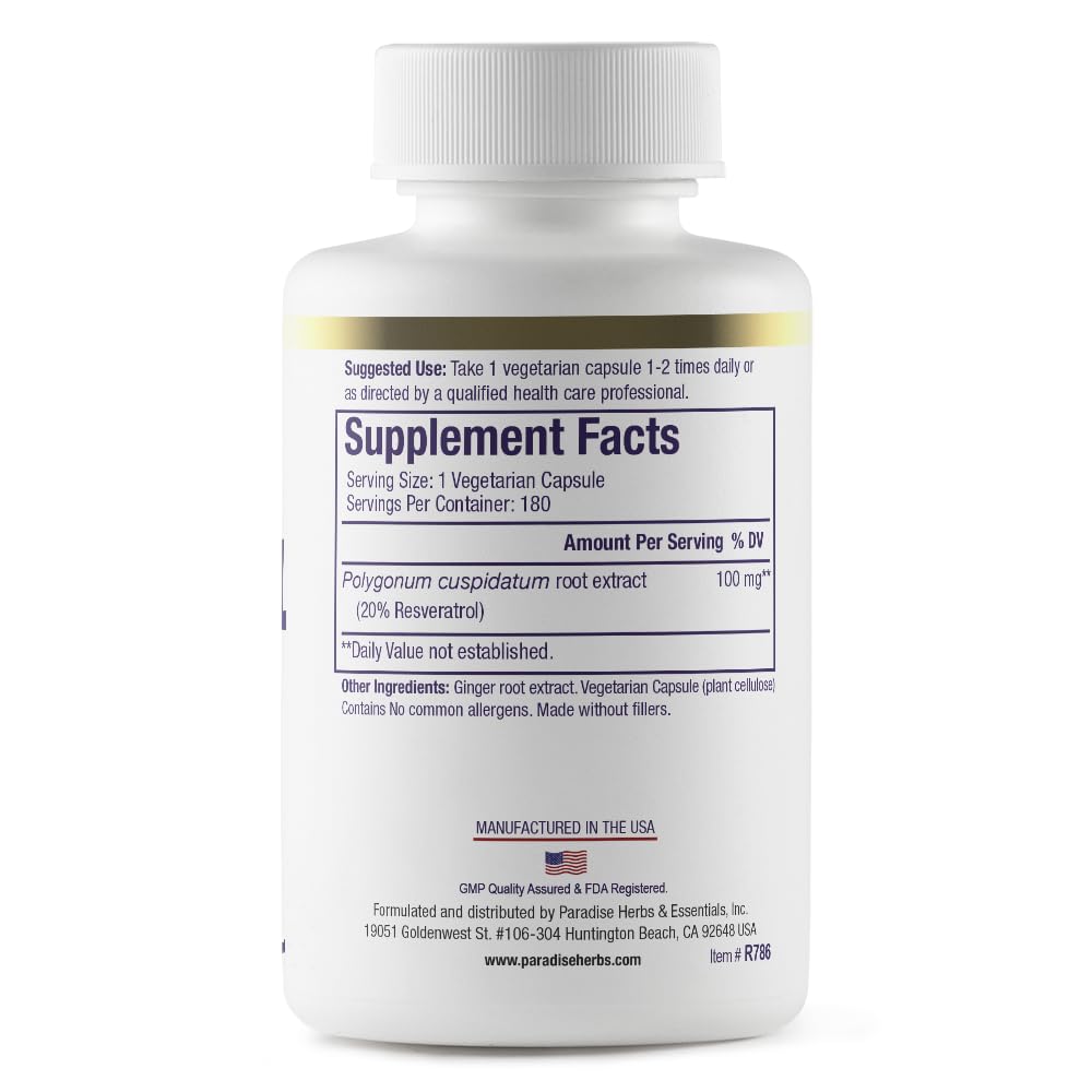 Paradise Herbs Resveratrol 180 Vegetarian Capsules