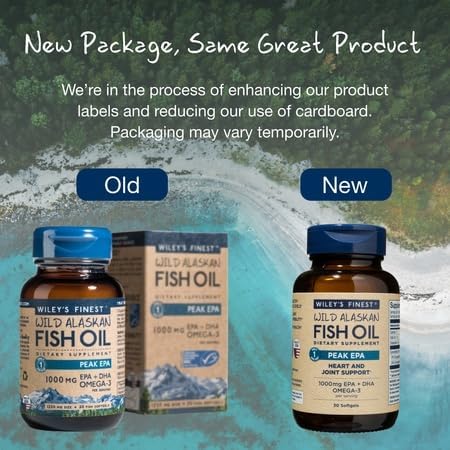 Wiley's Finest Wild Alaskan Fish Oil Peak EPA - Triple Strength Peak EPA & DHA Supplement - 1000mg Fish Oil - Omega-3s for Joint Health Support 30 Softgels