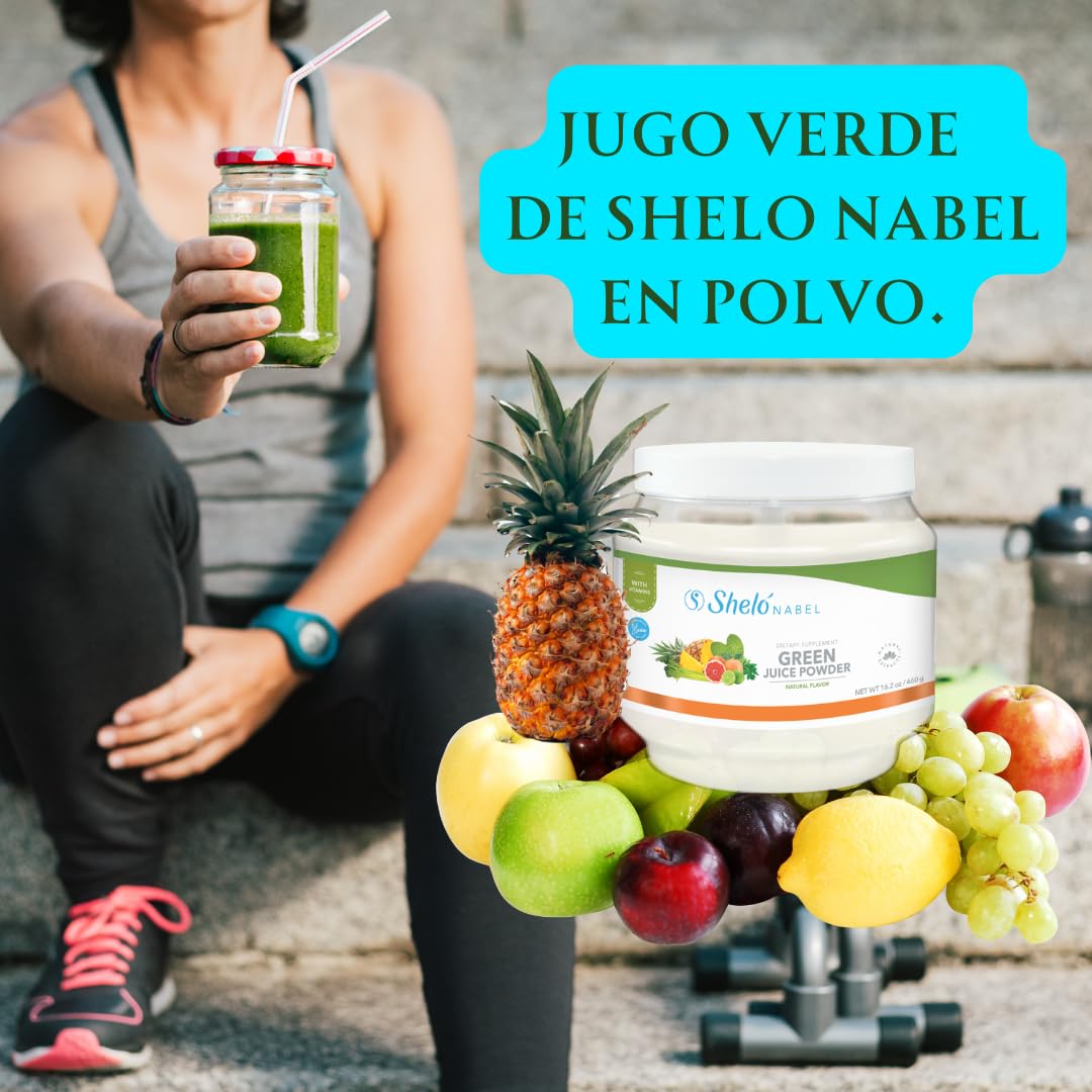 Sheló NABEL Jugo Verde Detox Dietary Fiber Green Juice with Multi-Vitamins Fast Acting Immune Support Natural Flavored Powder, 16.2 oz