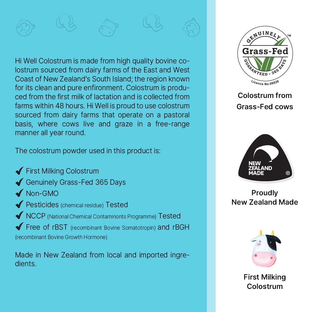 HI WELL PURE & NATURAL NEW ZEALAND Grass-Fed Colostrum Chewable 120 Count