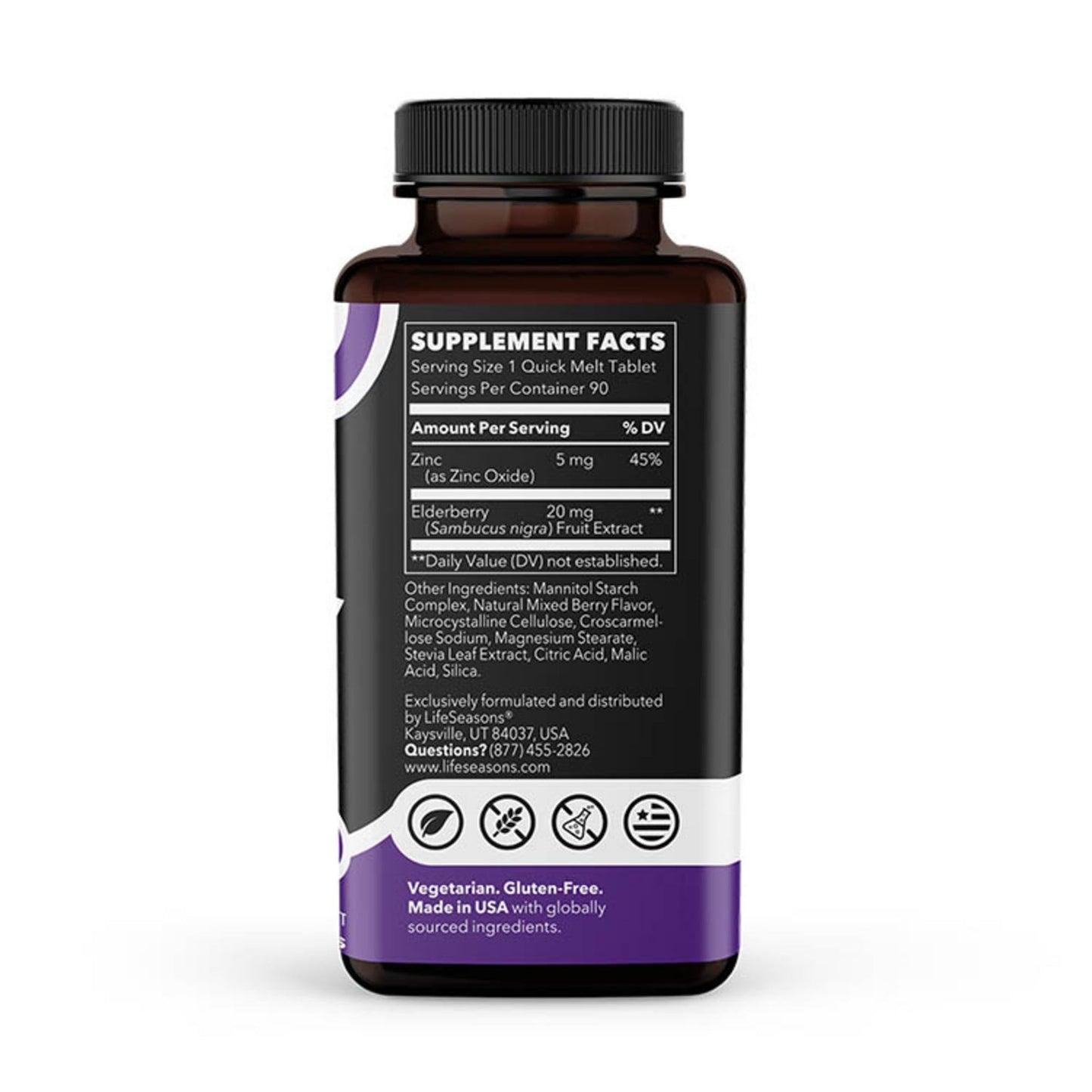 LifeSeasons Zinc Elderberry Quick Melts Tablets – 90 Count