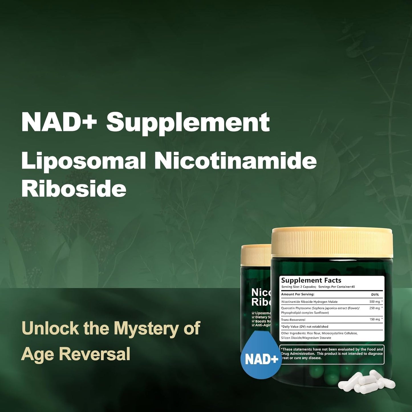WepBio Liposomal NAD+ Supplement with Nicotinamide Riboside and Resveratrol 900mg for Women and Men, 90 Capsules