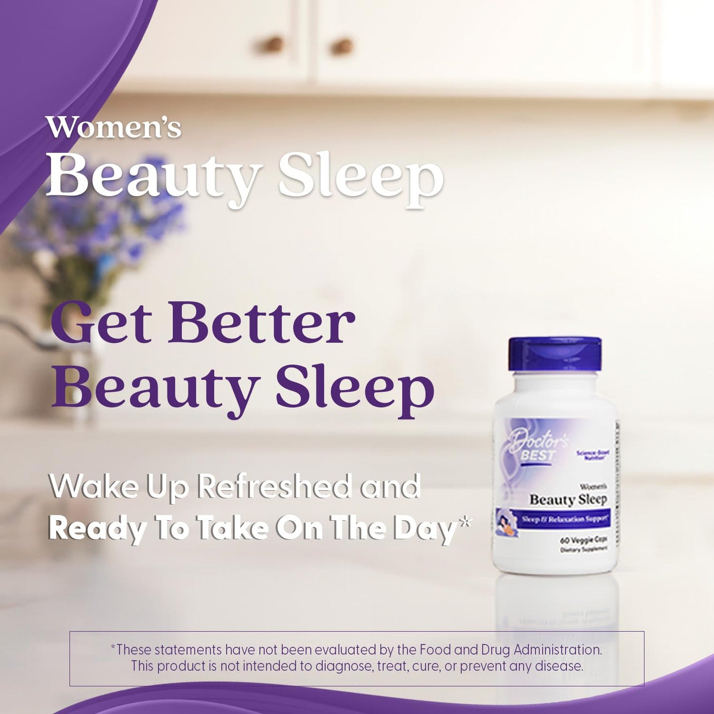 Doctor's Best Women's Beauty Sleep with Magnesium, Theanine, Melatonin, Sleep & Relaxation Support, Non-GMO, Gluten Free, Soy Free, Vegan, Capsules 60 Count