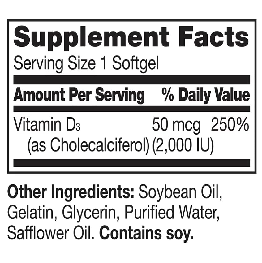 Berkley Jensen Vitamin D3 2000IU (50 mcg) Softgels, 440 Count