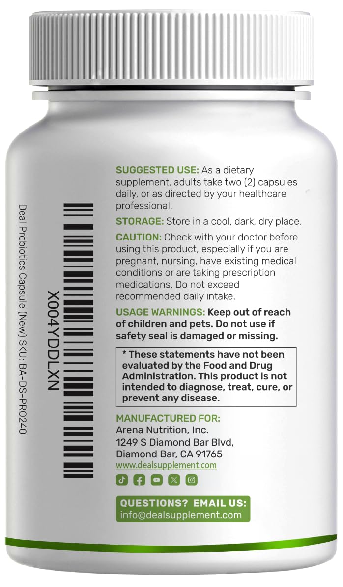DEAL SUPPLEMENT Probiotics for Women & Men, 200 Billion CFU Per Serving, 40 Strains with Prebiotics, Enzymes & Magnesium Citrate, Non-GMO, Gluten Free Vegetarian Capsules 240