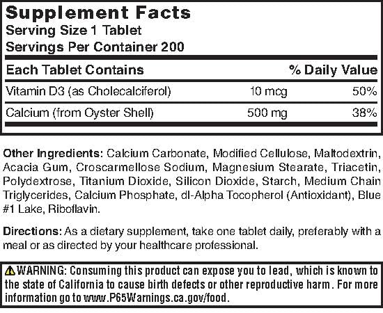 Nature's Blend Oyster Shell Calcium with D3 Capsule, 200 Count