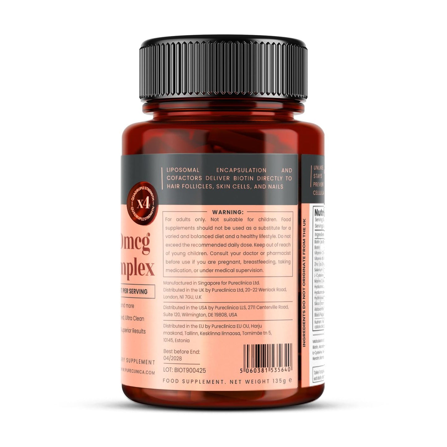 pureclinica Biotin 40,000mcg (400% Strength) BioVOL² Liposomal Biotin Complex Caplets, 180 Count
