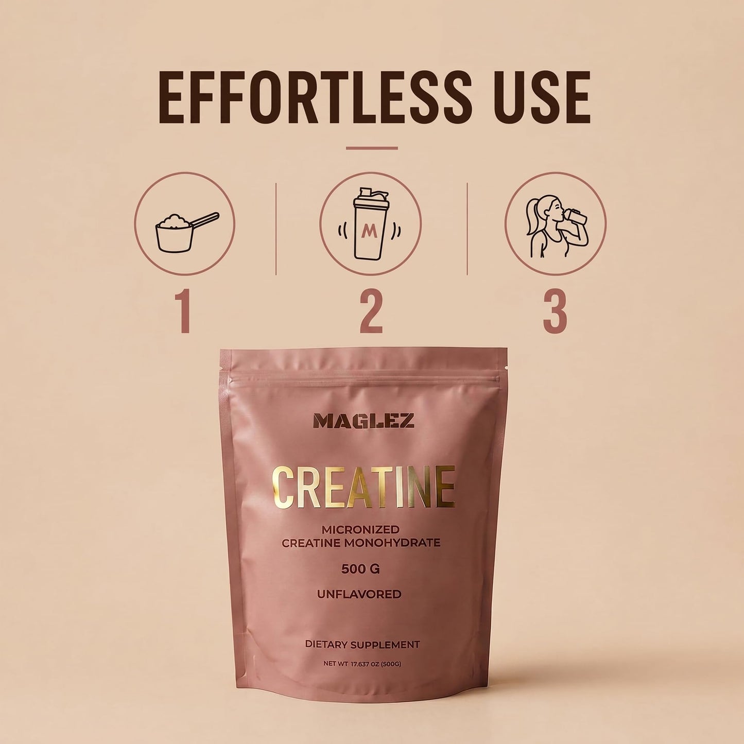 MAGLEZ Creatine Monohydrate Powder 500g (100 Servings)