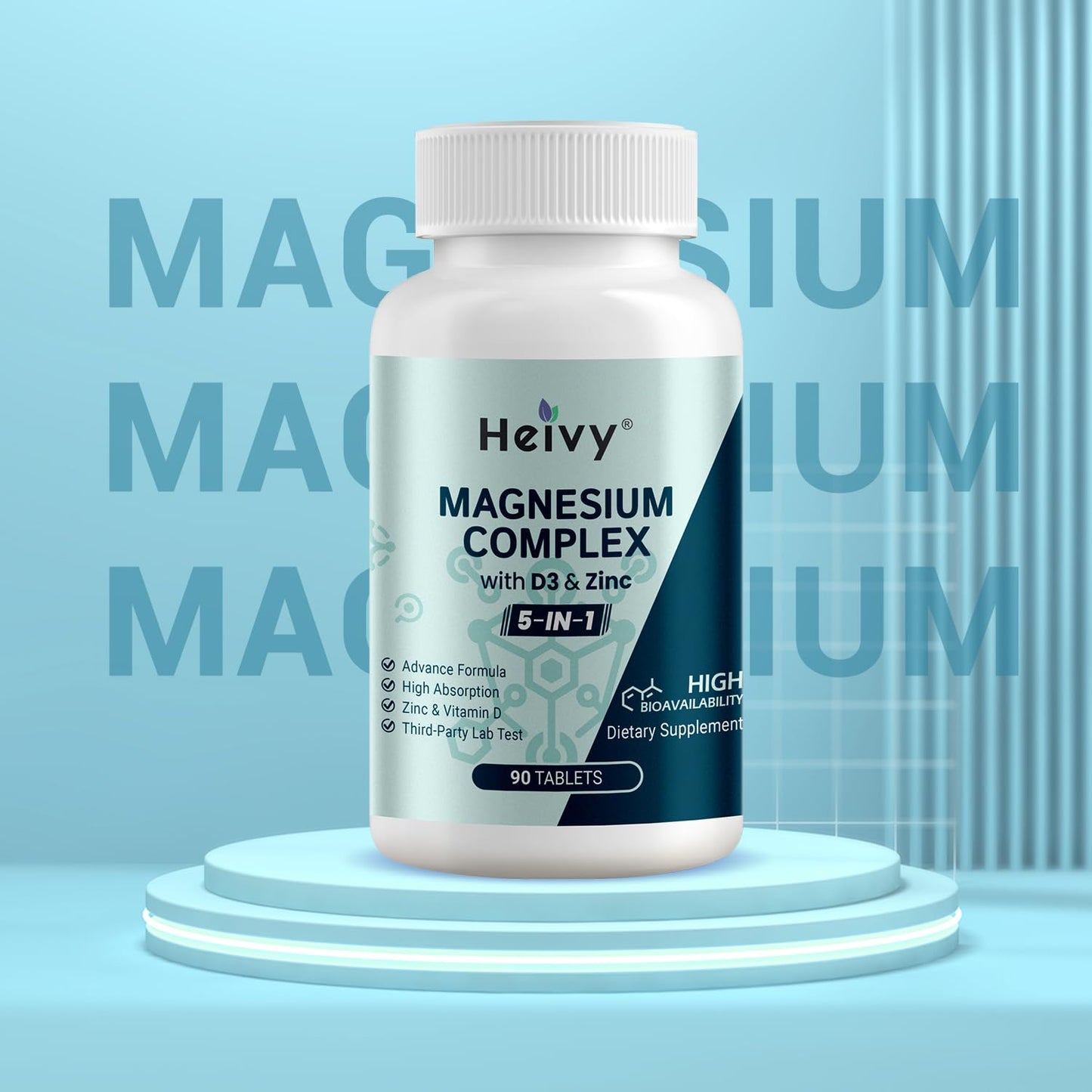Heivy Magnesium Complex with Zinc & Vitamin D3 Tablets, 90 Count