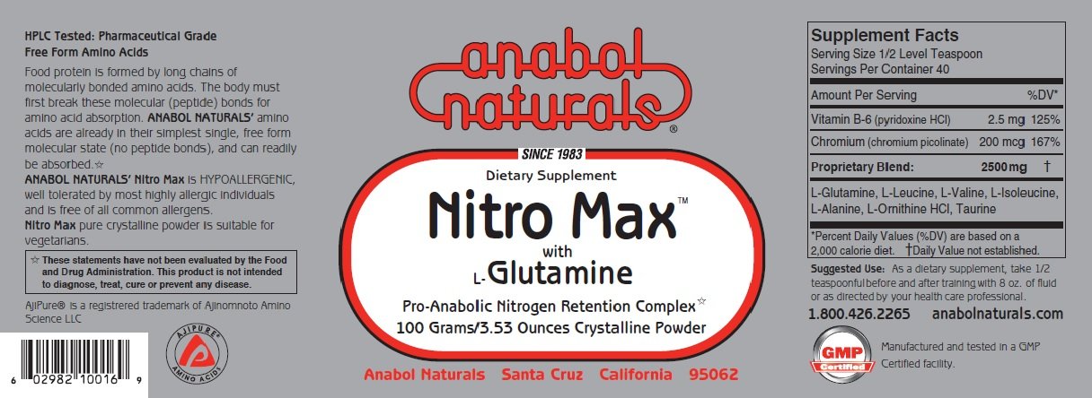 Anabol Naturals Nitro Max with L-Glutamine Powder 3.53 oz