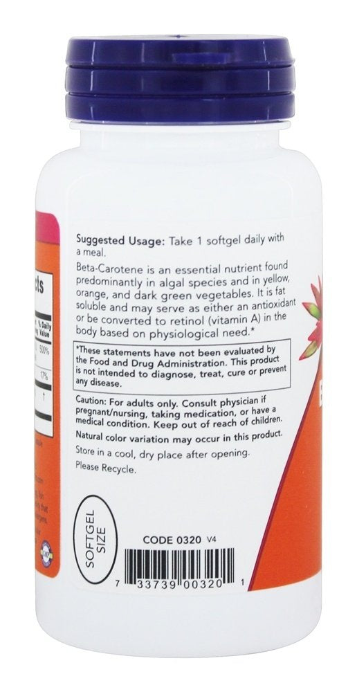 NOW Foods Beta Carotene (Natural) D. Salina with Mixed Carotenoids 25000 IU Softgels 90