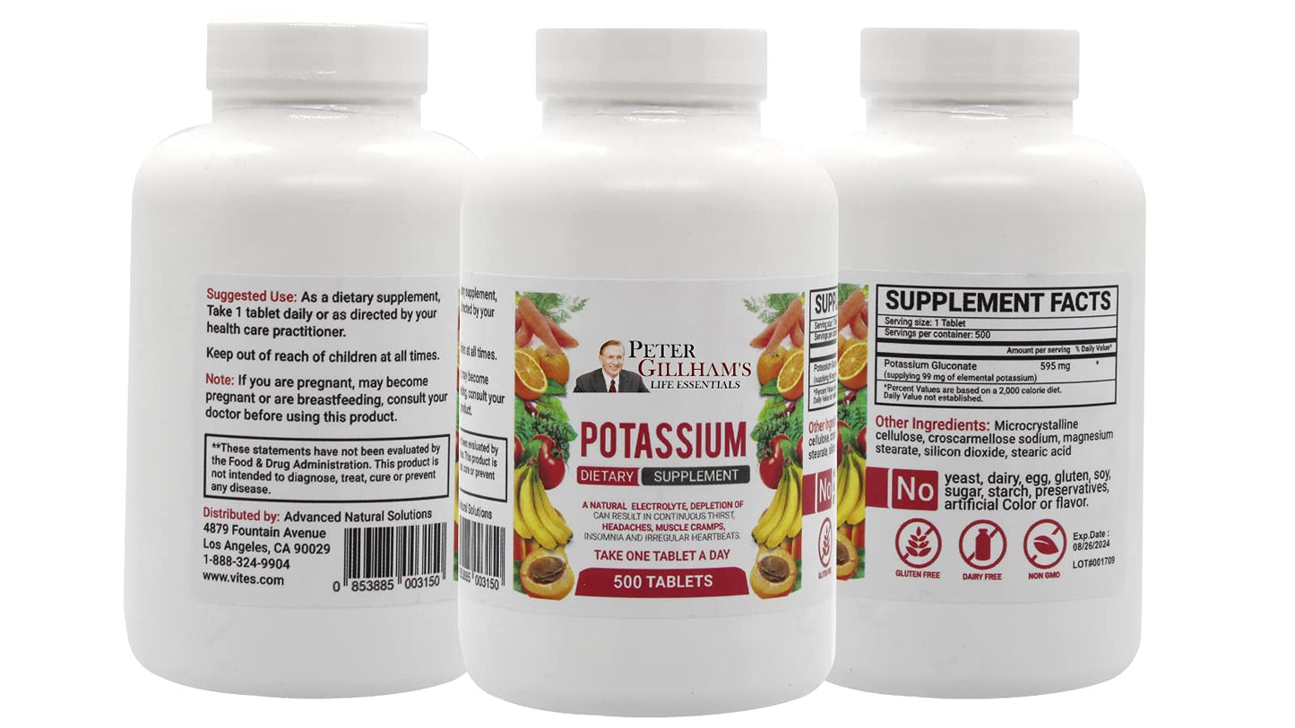 Peter's Choice Potassium Gluconate Tablets 595mg, 500 Tablets