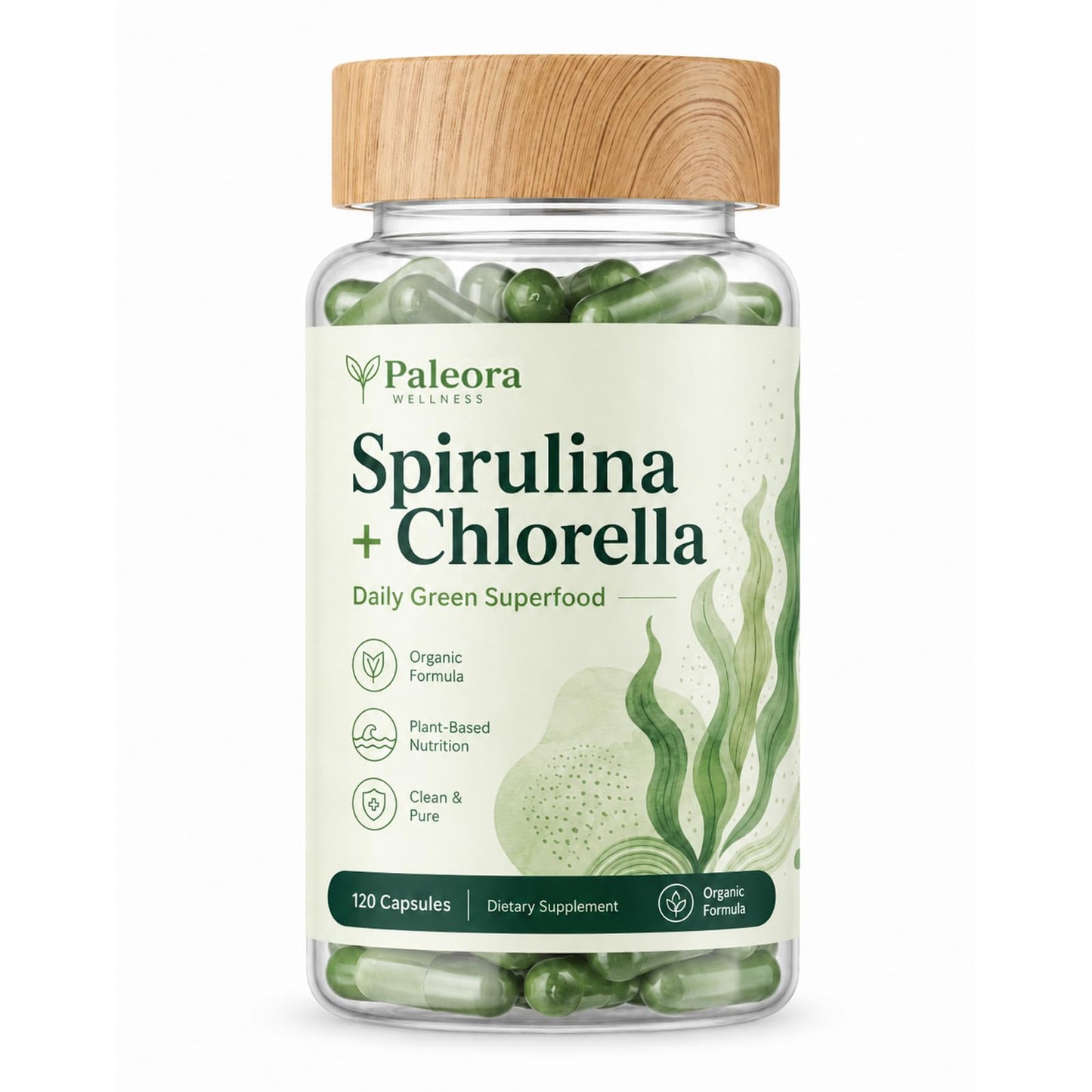 Healthy Flow Paleora Spirulina and Chlorella Capsules, 120 Count