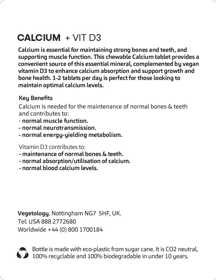 Vegetology Calcium Tablets and Vitamin D3 Tablet, 60 Count