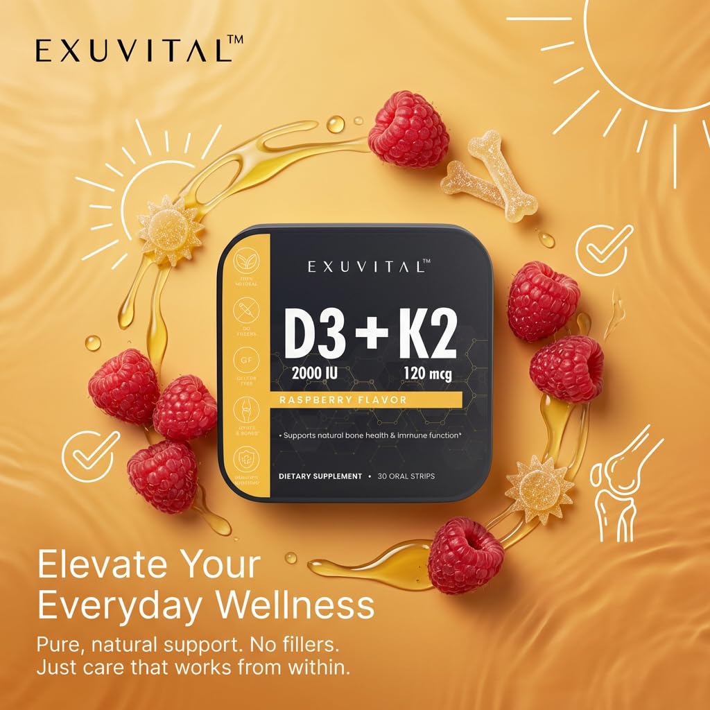 EXUVITAL Vitamin D3 + K2 Capsule, 30 Count