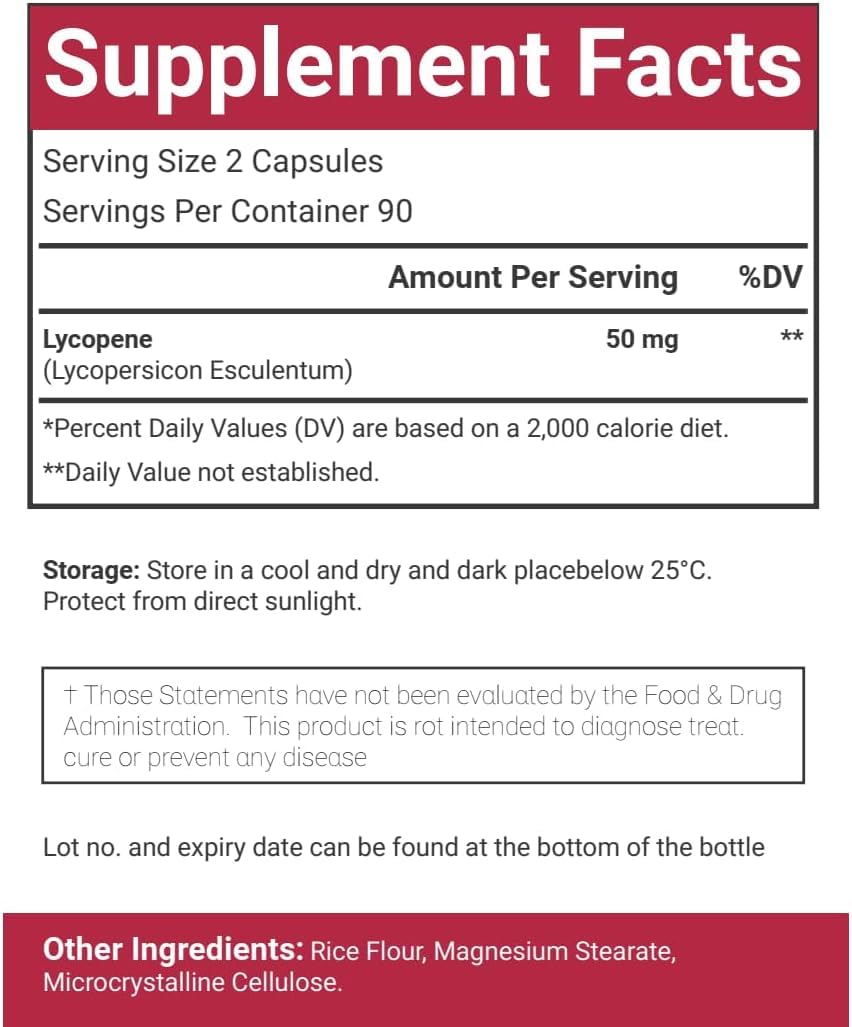 VitaCosmoX Lycopene 50mg Vegan Capsules, 180 Count