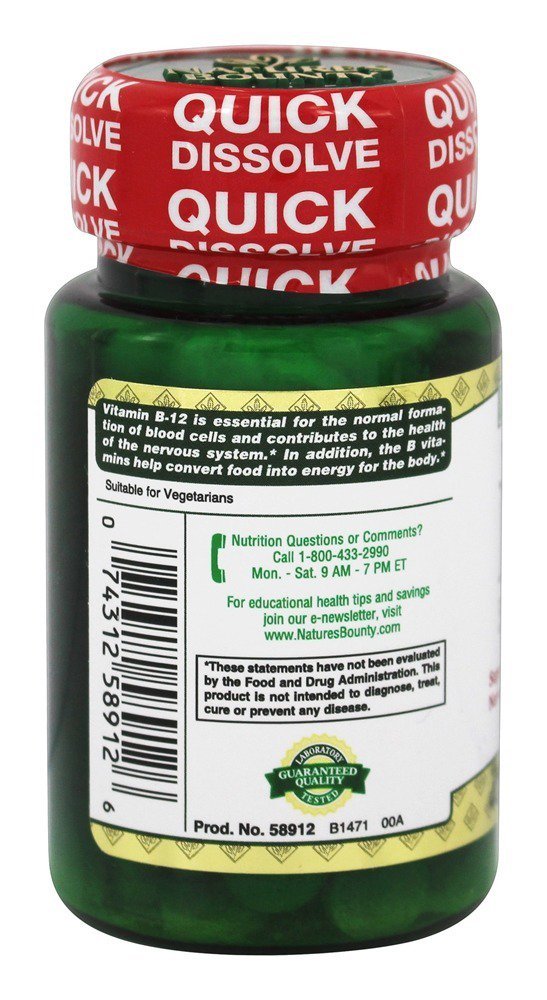 Nature's Bounty Vitamin B-12 5000 mcg Quick Dissolve Tablets, 80 Tablets