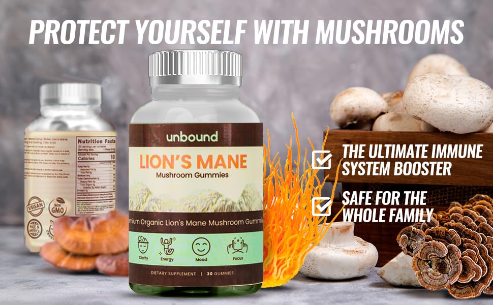 Unbound Mushroom Gummies Lion's Mane Mushroom Gummies, Gummy, 60 Count