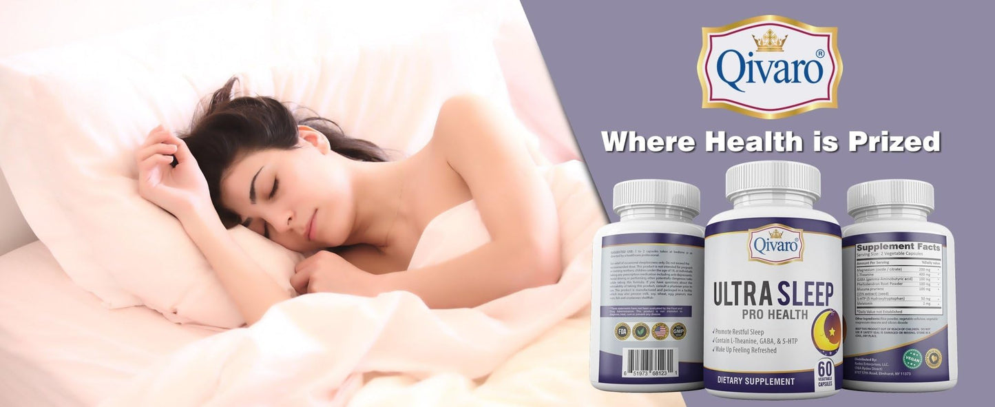 Qivaro Ultra Sleep Pro Health Sleep Aid for Adults with L-Theanine, 5-HTP and GABA, 60 Capsules