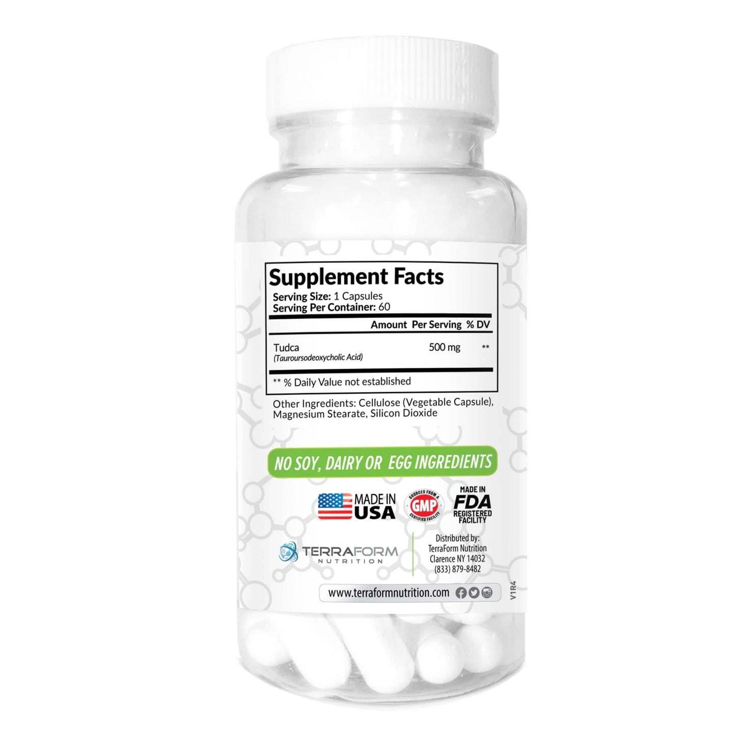 TerraForm Nutrition TUDCA 500mg Tauroursodeoxycholic Acid Capsule, 60 Capsules