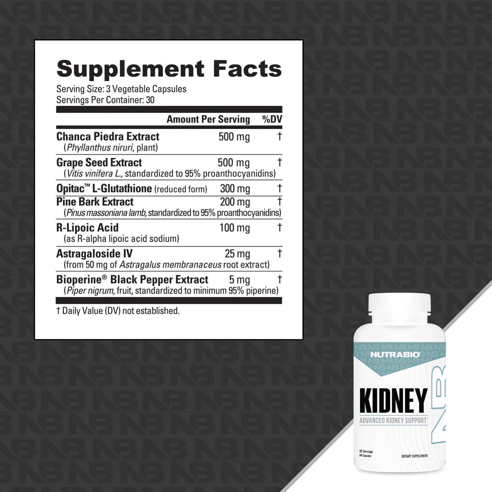 NutraBio Advanced Kidney Support Supplement Capsules, 90 Count