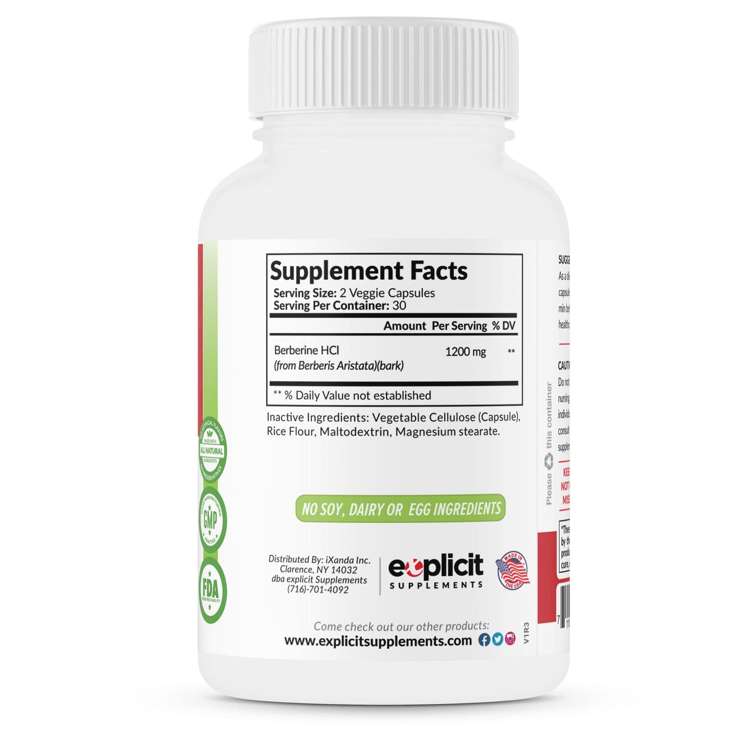 eXplicit Supplements Berberine HCl 1200mg Max Strength, 60 Capsules