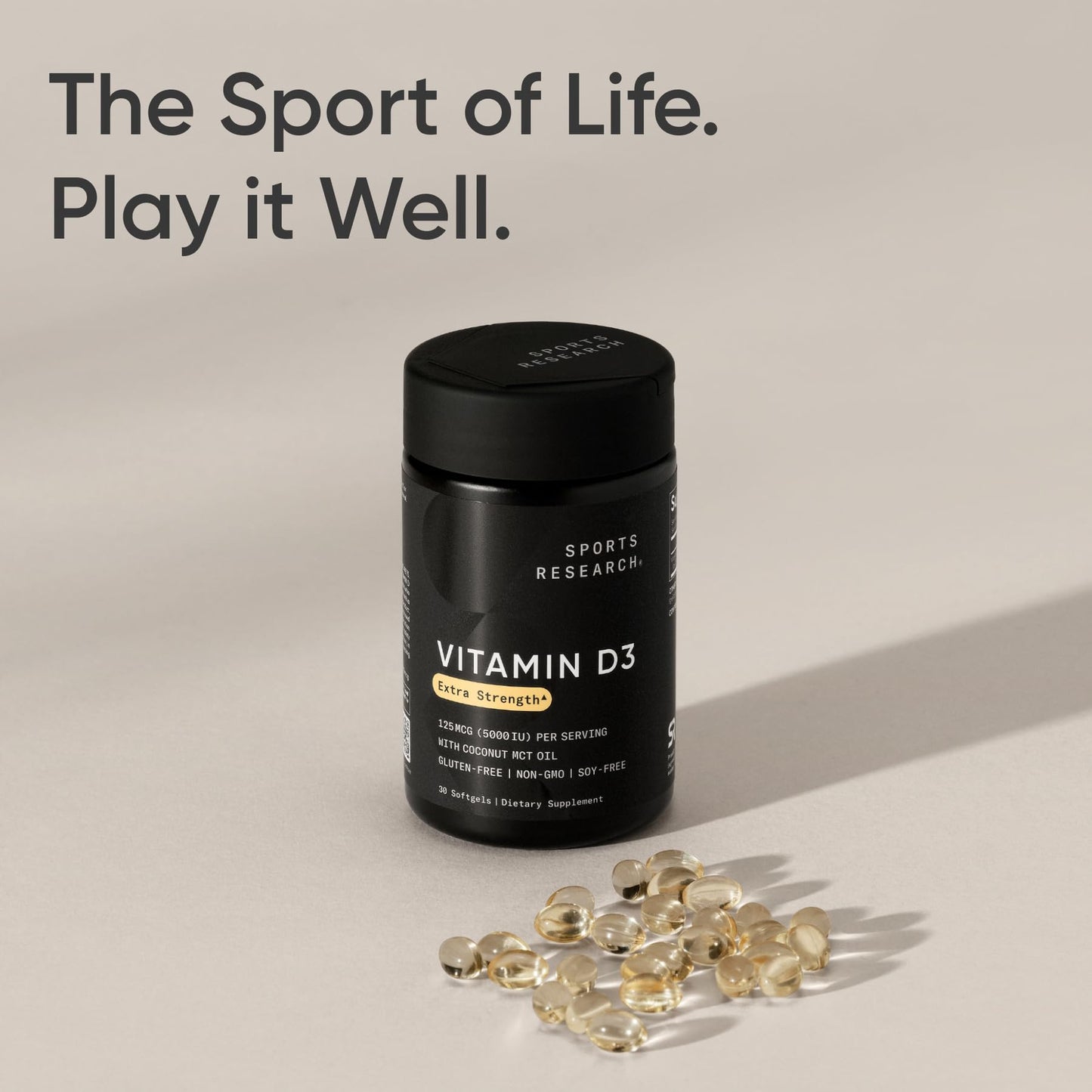Sports Research Vitamin D3 5000 IU with Coconut MCT Oil Softgels, 30 Count