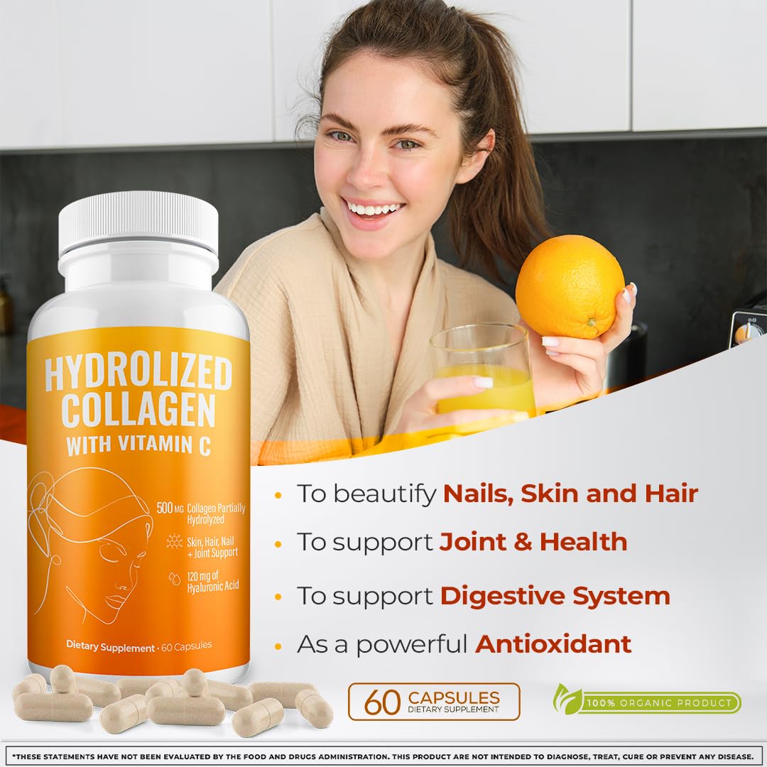 Generic Aura Hydrolyzed Collagen with Vitamin C 500mg Capsules 60 Count