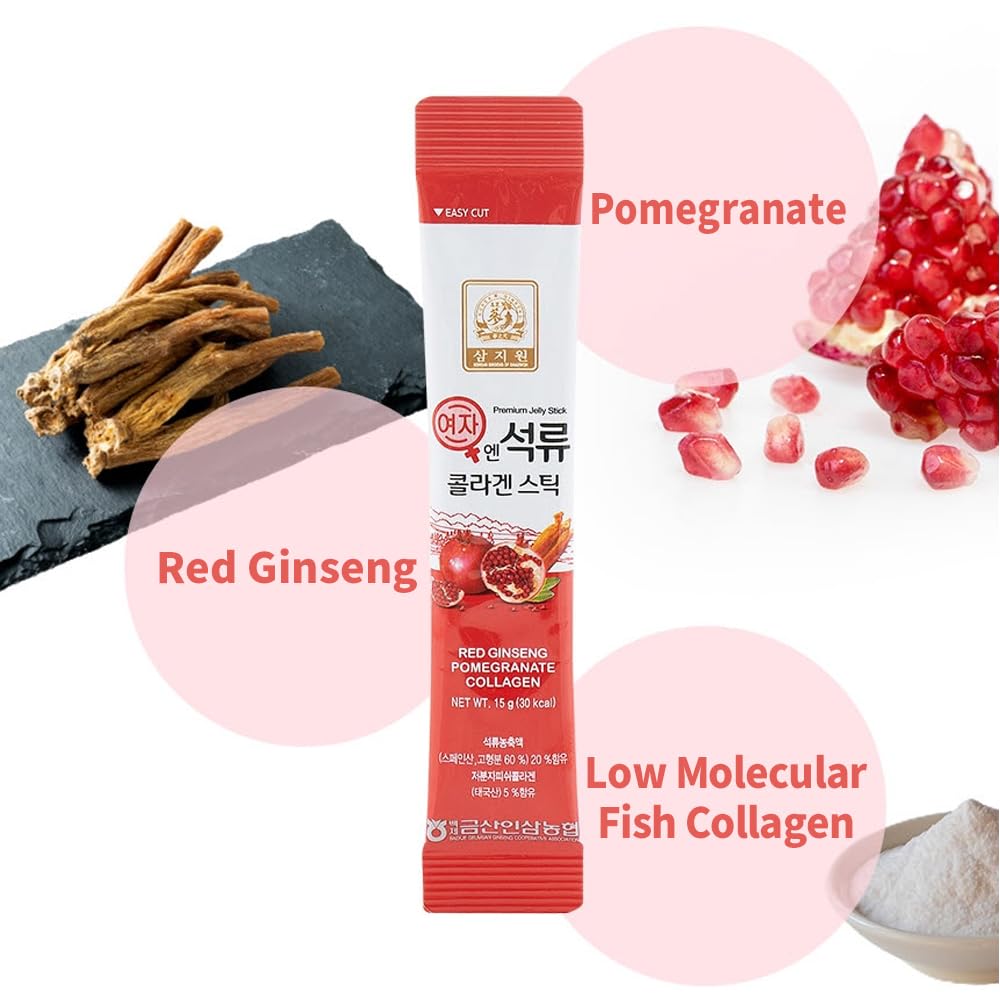 ZIOSTAND Korean Beauty Baekje Geumsan Women's Pomegranate Collagen Jelly Stick Gummy 6 Count