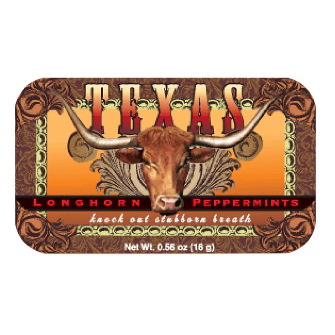Generic Texas Longhorn Collectible Metal Tins 3 Pack Sugar Free Mouthwatering Mints for Dry Mouth Relief & Freshness – Oral Health Support with Sparkle Effect – Pocket Travel Saliva Substitute, Lozenges Alternative Gummy 1.68