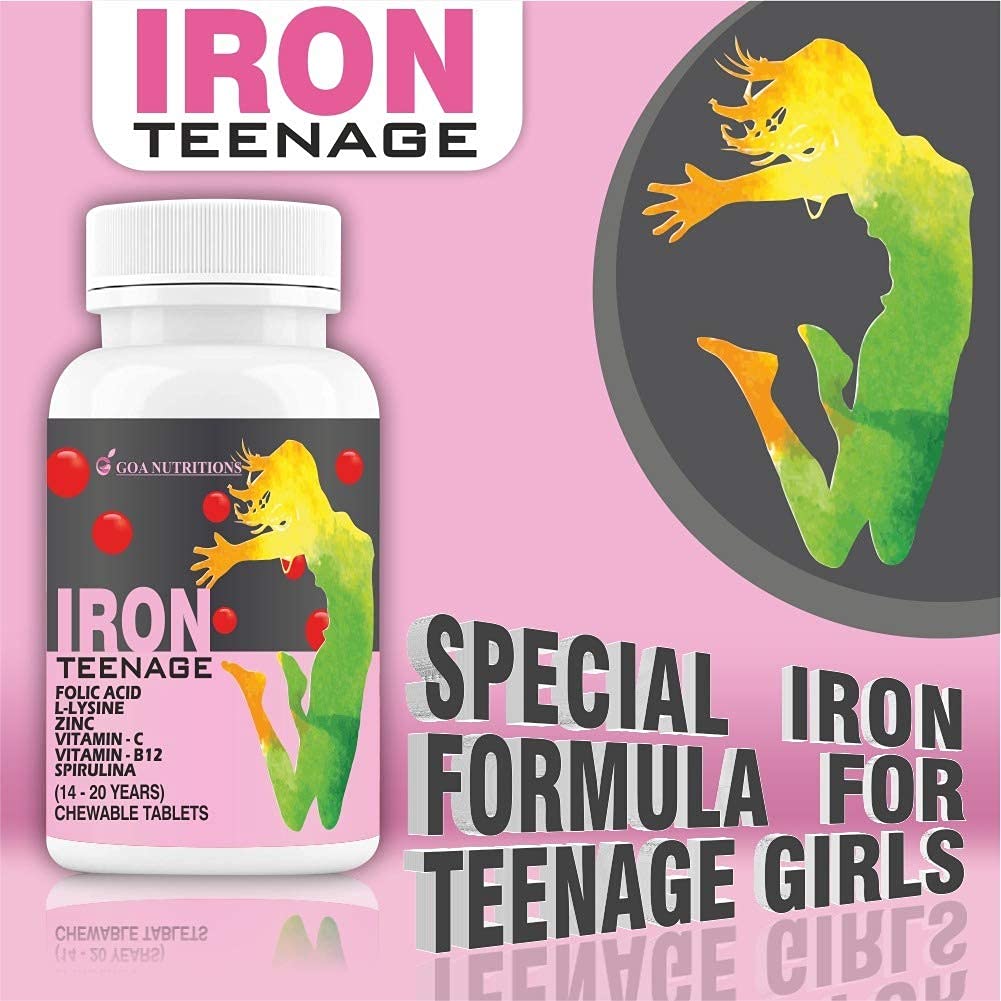 Generic ATS Iron Tablets with Folic Acid, Vitamin C, B12, Lysine, Spirulina & Zinc Supplements as Haemoglobin Builder, Energy for Women and Teen Girls, 60 Tablets