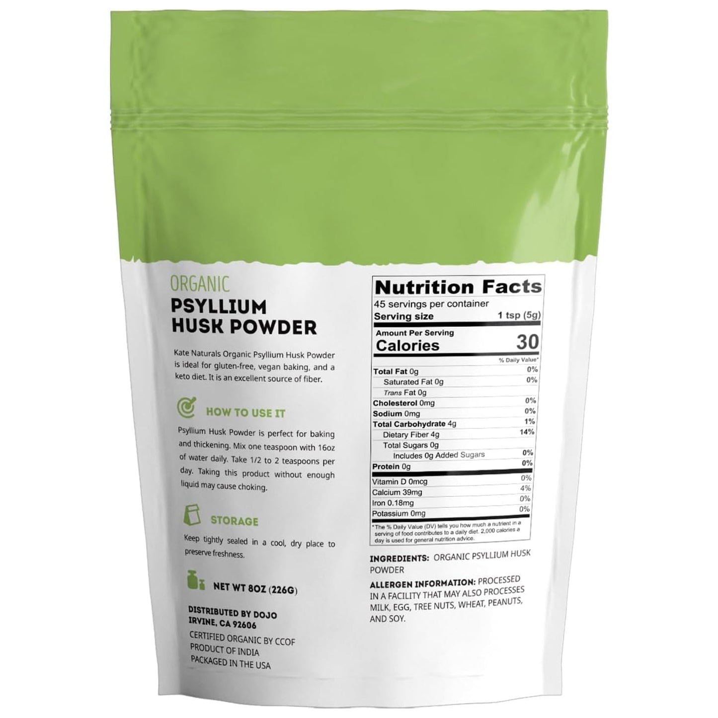 Kate Naturals Psyllium Husk Powder, 8 oz