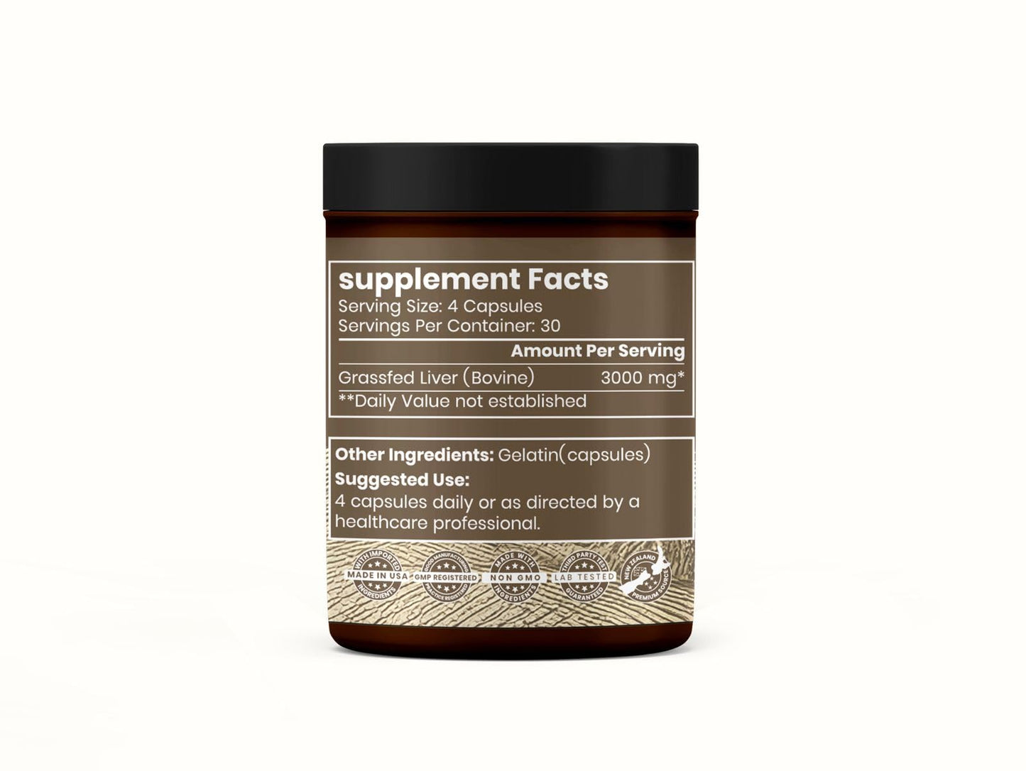 Ancient Diosa Grassfed Beef Liver Plus Supplement 3000mg Capsules - 120 Count