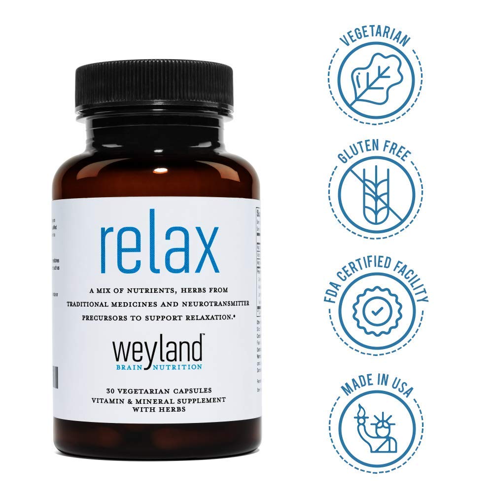 Weyland Brain Nutrition Relax - Natural Sleep Supplement with GABA, L-Theanine, Valerian Root, 5-HTP, Lemon Balm – Calm and Relaxation Aid, Capsule, 1 Count
