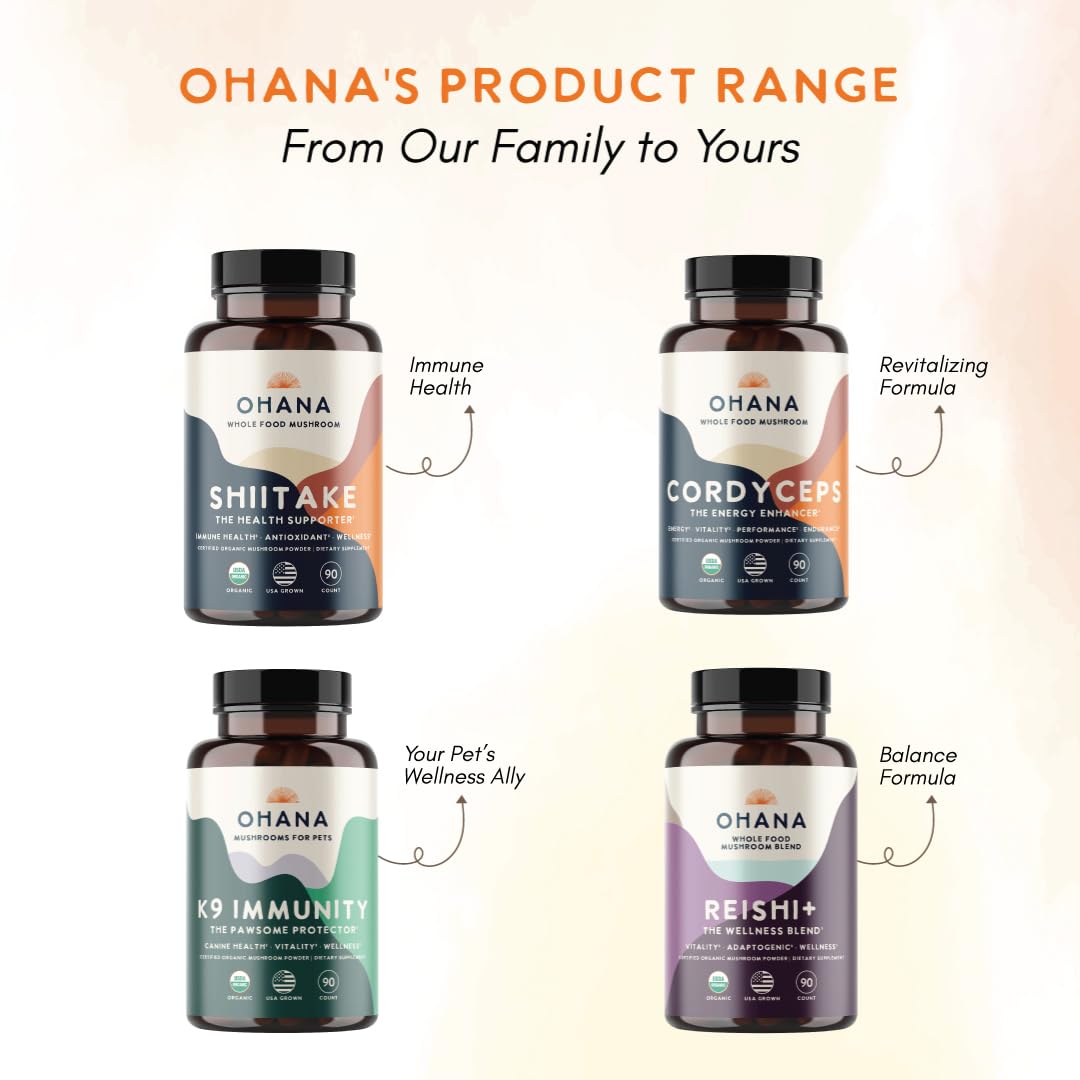 Ohana Mushrooms Shiitake Organic Mushrooms Blend Whole Food Mushroom Supplement, Capsule, 90 Capsules, USDA Organic, Non-GMO, Gluten-Free