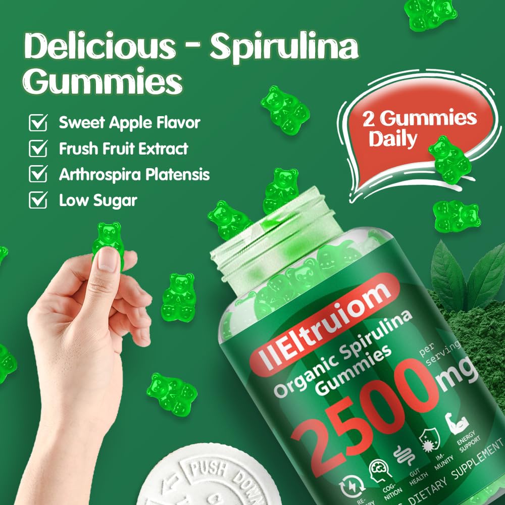 IIEltruiom Super Greens Gummies with Spirulina 2500mg, 13+ Multivitamins 120 Gummies