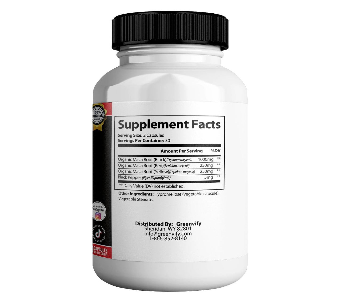 GREENVIFY Boost Ghee Ultra Extra Strength, Organic Maca Root Supplement, Black Red Yellow Maca, 60 Capsules