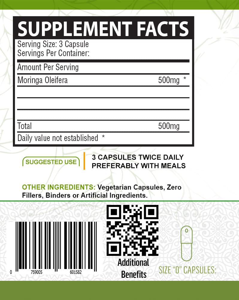NutreeVit 100% Organic Moringa, 60 Capsules