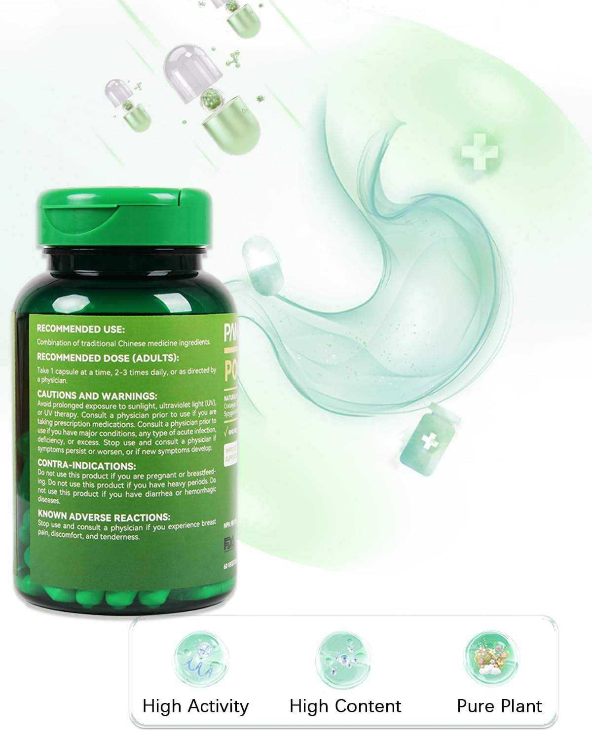 Panax Bloom Digestive Support Supplement, Natural Herbal Formula Capsules, 60 Count