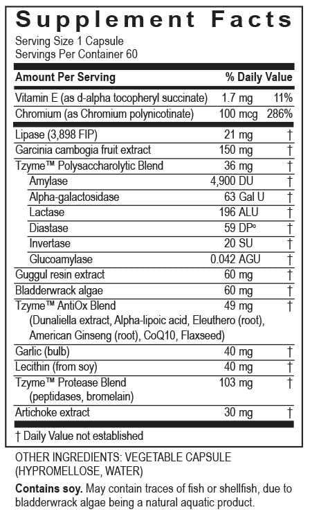 TRANSFORMATION Lypo Enzyme Supplement with Herbs and Vitamins for Digestive Health Capsules, 60 Capsules